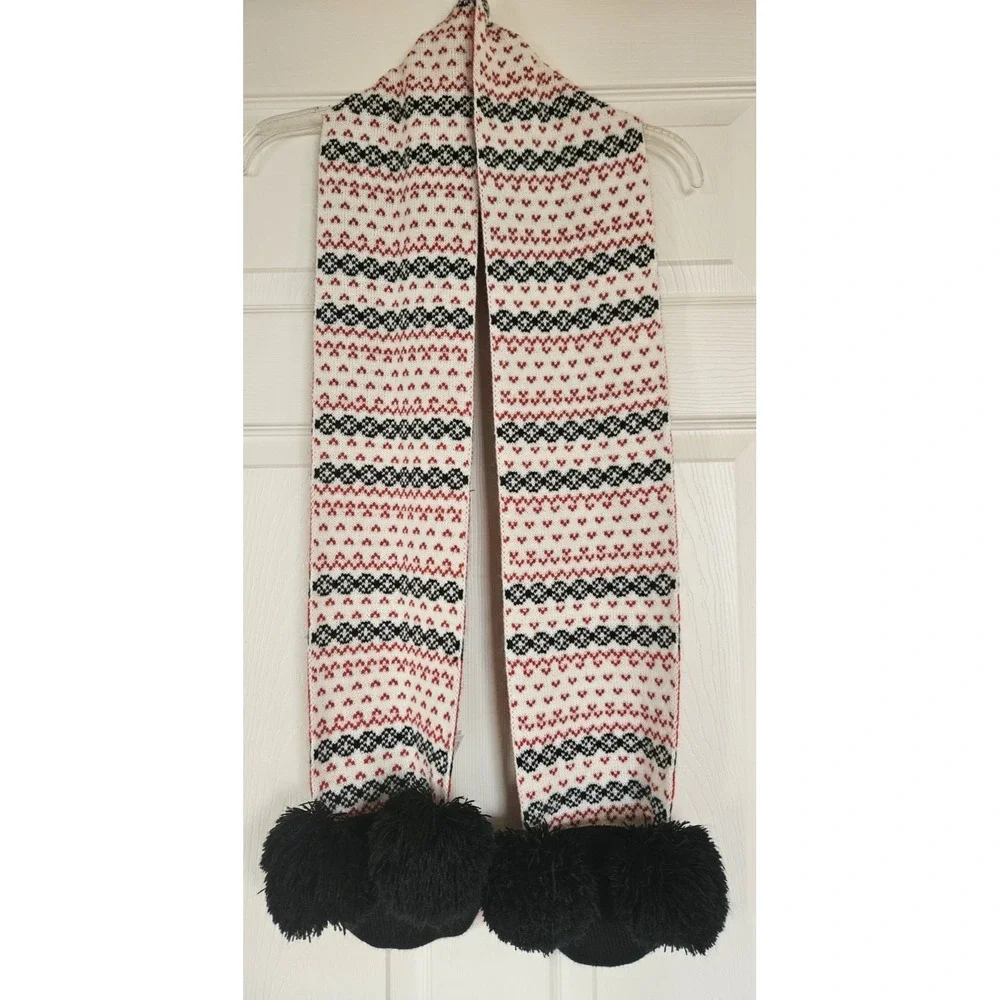 Disney Mickey Mouse PomPom Pocket Knit Winter Holiday Scarf Christmas Red White
